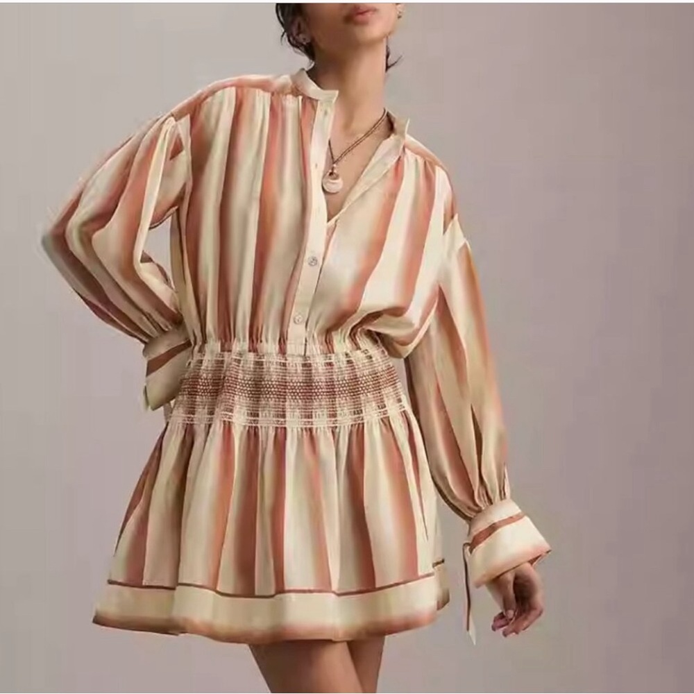 NEW- Hope for Flowers by Tracy Reese Long-Sleeve Mini Shirt Dress - Size XL